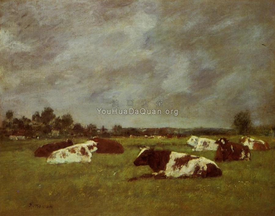 Cows in a Meadow, Morning Effect - 尤金·布丹